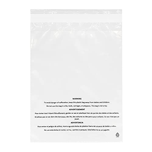 9x12 Clear Poly Bags, Permanent Self Sealing Suffocation Warning
