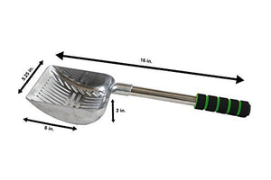 Brask Pet Cat Litter Scoop – Large Sized 2 in 1 Sifter and Scoop – Long Handled Litter Box Scooper – Aluminum Metal with Soft Grip Handle