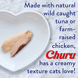 INABA Churu Cat Treats, Grain-Free, Lickable, Squeezable Creamy Purée Cat Treat/Topper with Vitamin E & Taurine, 0.5 Ounces Each Tube, 50 Tubes, Tuna & Chicken Variety
