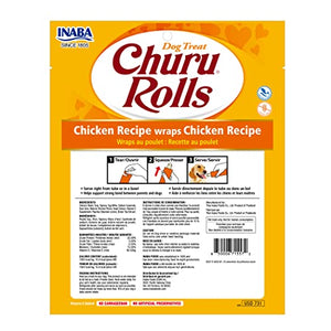 INABA Churu Rolls for Dogs, Grain-Free, Soft/Chewy Baked Chicken Wrapped Churu Filled Dog Treats, 0.42 Ounces Each Stick