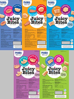 INABA Juicy Bites Grain-Free, Soft, Moist, Chewy Cat Treats with Vitamin E and Green Tea Extract, 0.4 Ounces per Pouch, 15 Pouches (3 per Pouch), Variety Pack