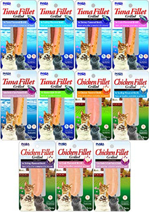 INABA Ciao Grilled Fillets in Broth Cat Treats (Tuna and Chicken Variety Pack, 11 Pack)
