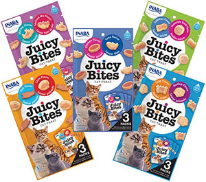 INABA Juicy Bites Grain-Free, Soft, Moist, Chewy Cat Treats with Vitamin E and Green Tea Extract, 0.4 Ounces per Pouch, 15 Pouches (3 per Pouch), Variety Pack
